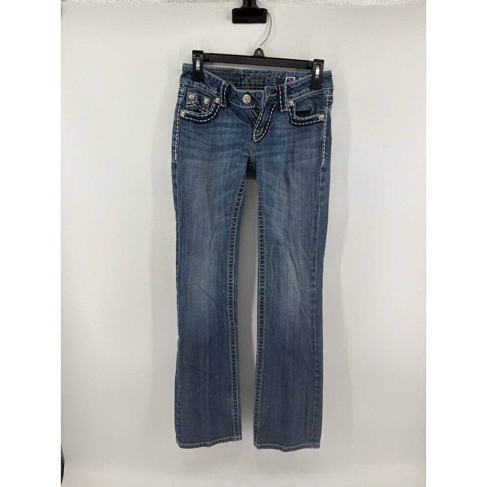 Miss Me Women's 26 Irene Boot Cut Denim Blue Jeans Flap Button Pockets 27 X 33